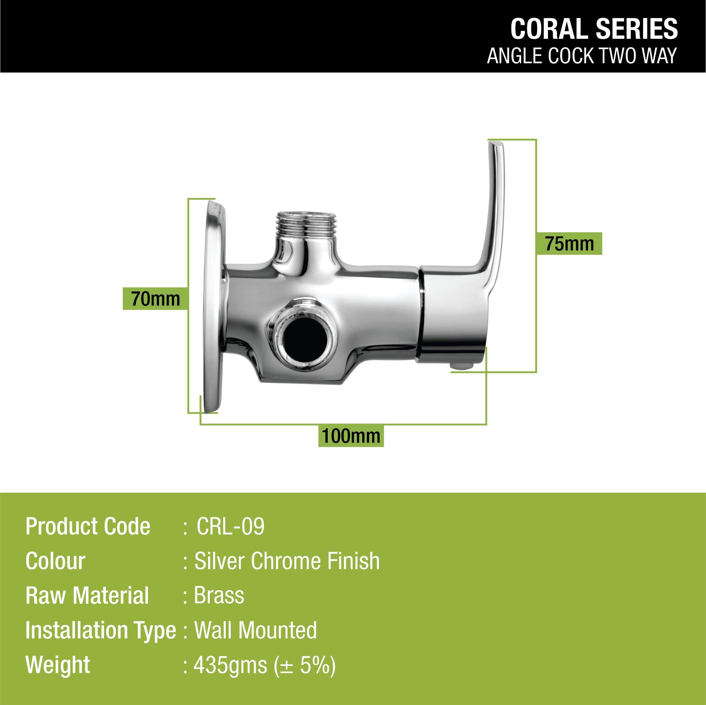 Coral Angle Valve Two Way Brass Faucet dimensions and sizes