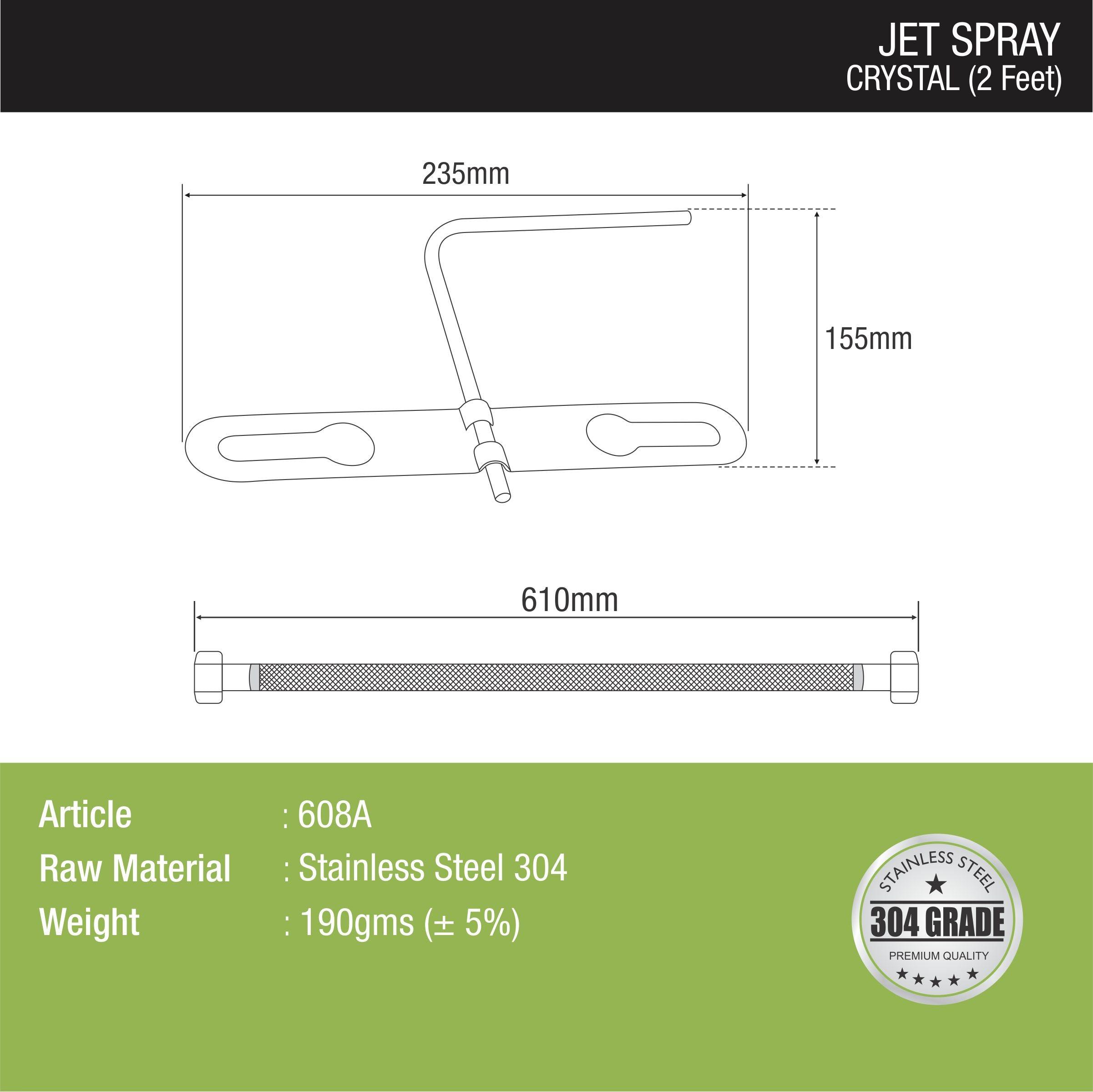 Crystal Jet Spray with 304SS Holder & 2 Feet Hose dimensions and sizes