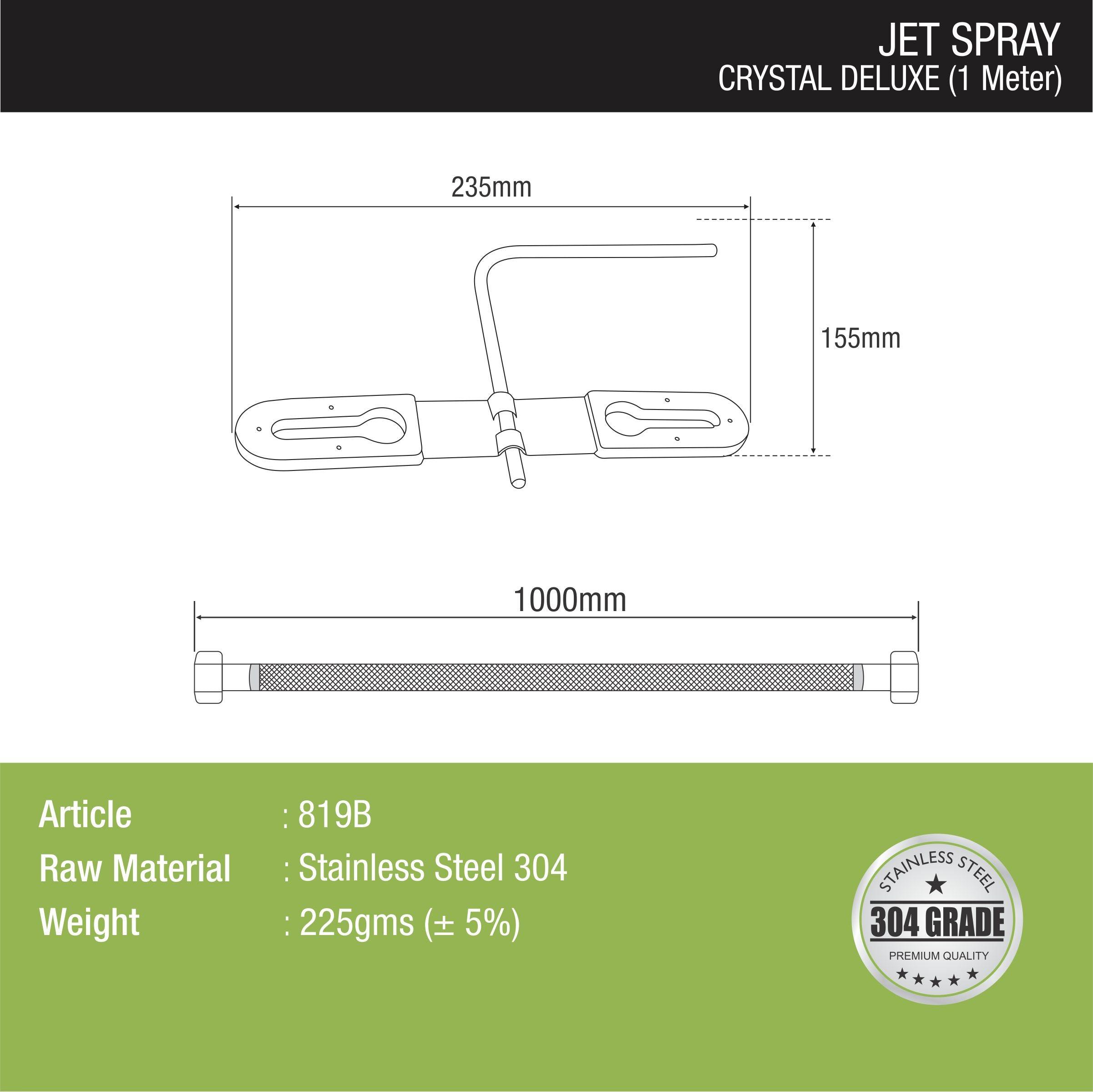 Crystal Deluxe Jet Spray with 304SS Holder & 1 Meter Hose dimensions and sizes