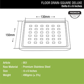 Delta Deluxe Square Floor Drain (6 x 6 Inches) - LIPKA - Lipka Home
