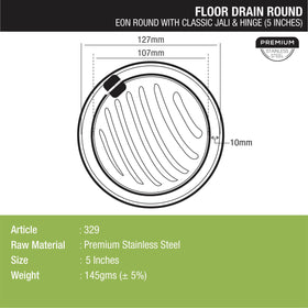 Eon Round Floor Drain with Classic Jali and Hinge (5 inches) - LIPKA - Lipka Home
