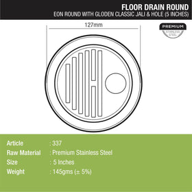 Eon Round Floor Drain with Golden Classic Jali & Hole (5 inches) - LIPKA - Lipka Home
