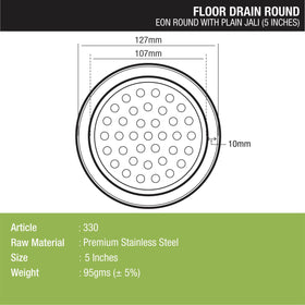 Eon Round Floor Drain with Plain Jali (5 inches) - LIPKA - Lipka Home