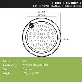 Eon Round Floor Drain with Plain Jali & Hinge (5 inches) - LIPKA - Lipka Home