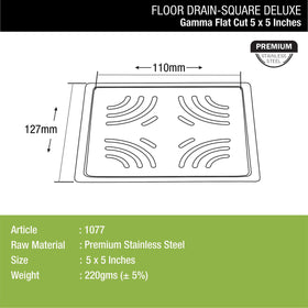 Gamma Deluxe Square Flat Cut Floor Drain (5 x 5 Inches) - LIPKA - Lipka Home