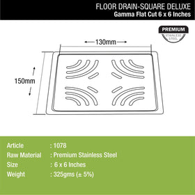 Gamma Deluxe Square Flat Cut Floor Drain (6 x 6 Inches) - LIPKA - Lipka Home