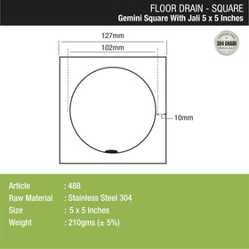 Gemini Square Floor Drain with Jali (5 x 5 Inches) - LIPKA - Lipka Home