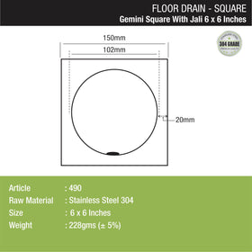 Gemini Square Floor Drain with Jali (6 x 6 Inches) - LIPKA - Lipka Home