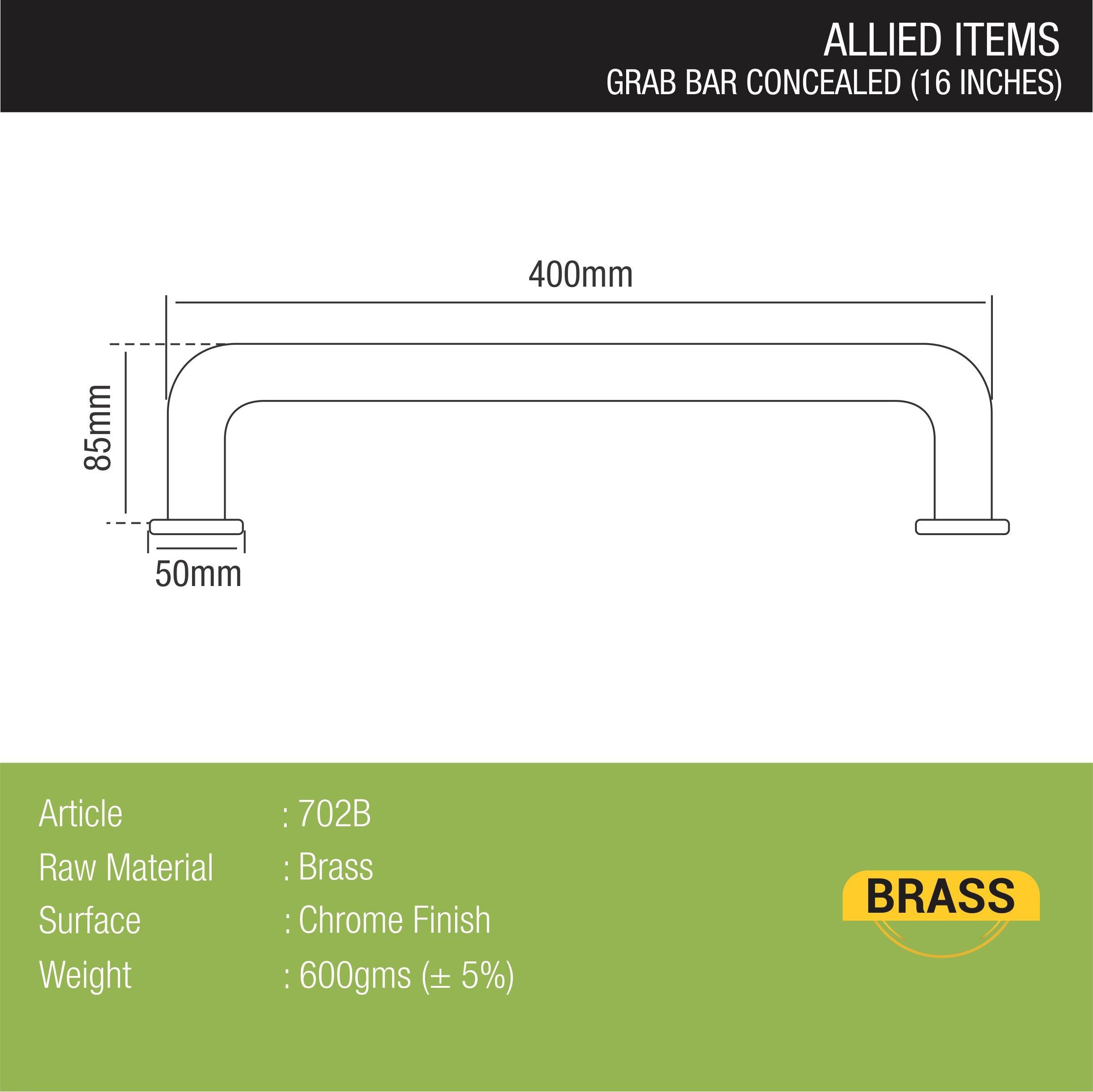 Brass Concealed Grab Bar (16 Inches) sizes and dimensions
