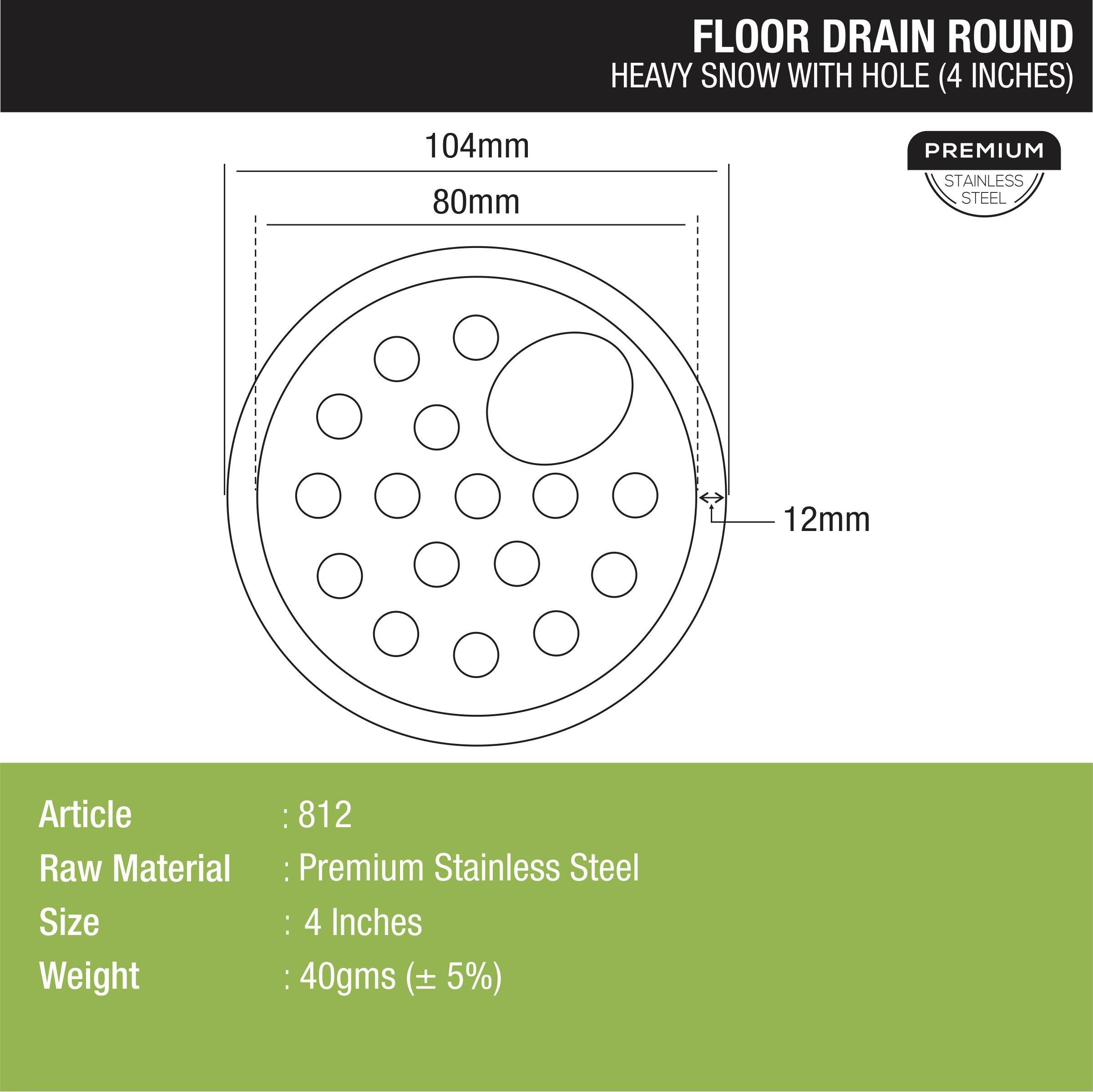 Heavy Snow Round Floor Drain with Hole (4 inches) dimensions and sizes