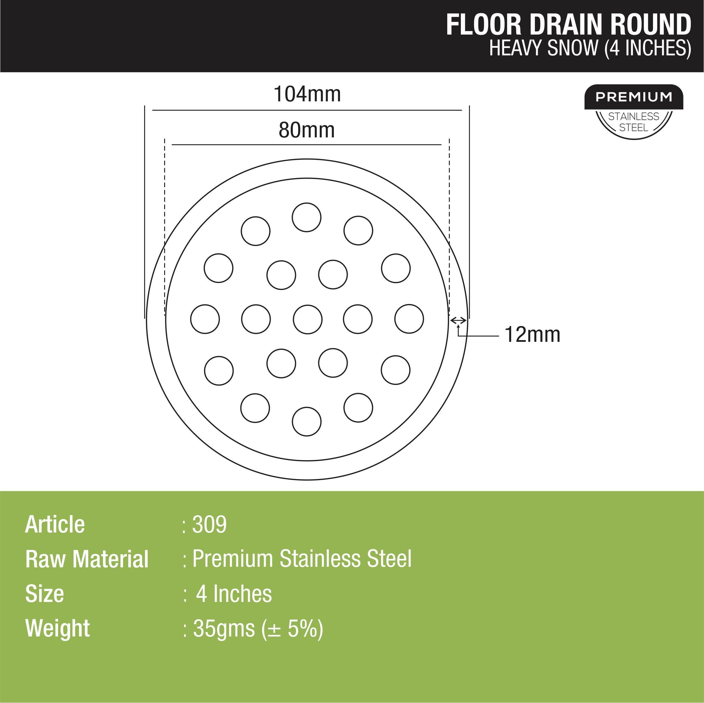 Heavy Snow Round Flat Cut Floor Drain (4 inches) dimensions and sizes