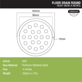 Heavy Snow Round Flat Cut Floor Drain (4 inches) - LIPKA - Lipka Home