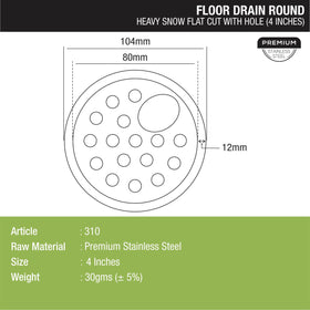 Heavy Snow Round Flat Cut Floor Drain with Hole (4 inches) - LIPKA - Lipka Home
