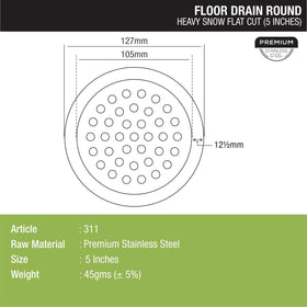 Heavy Snow Round Flat Cut Floor Drain (5 inches) - LIPKA - Lipka Home