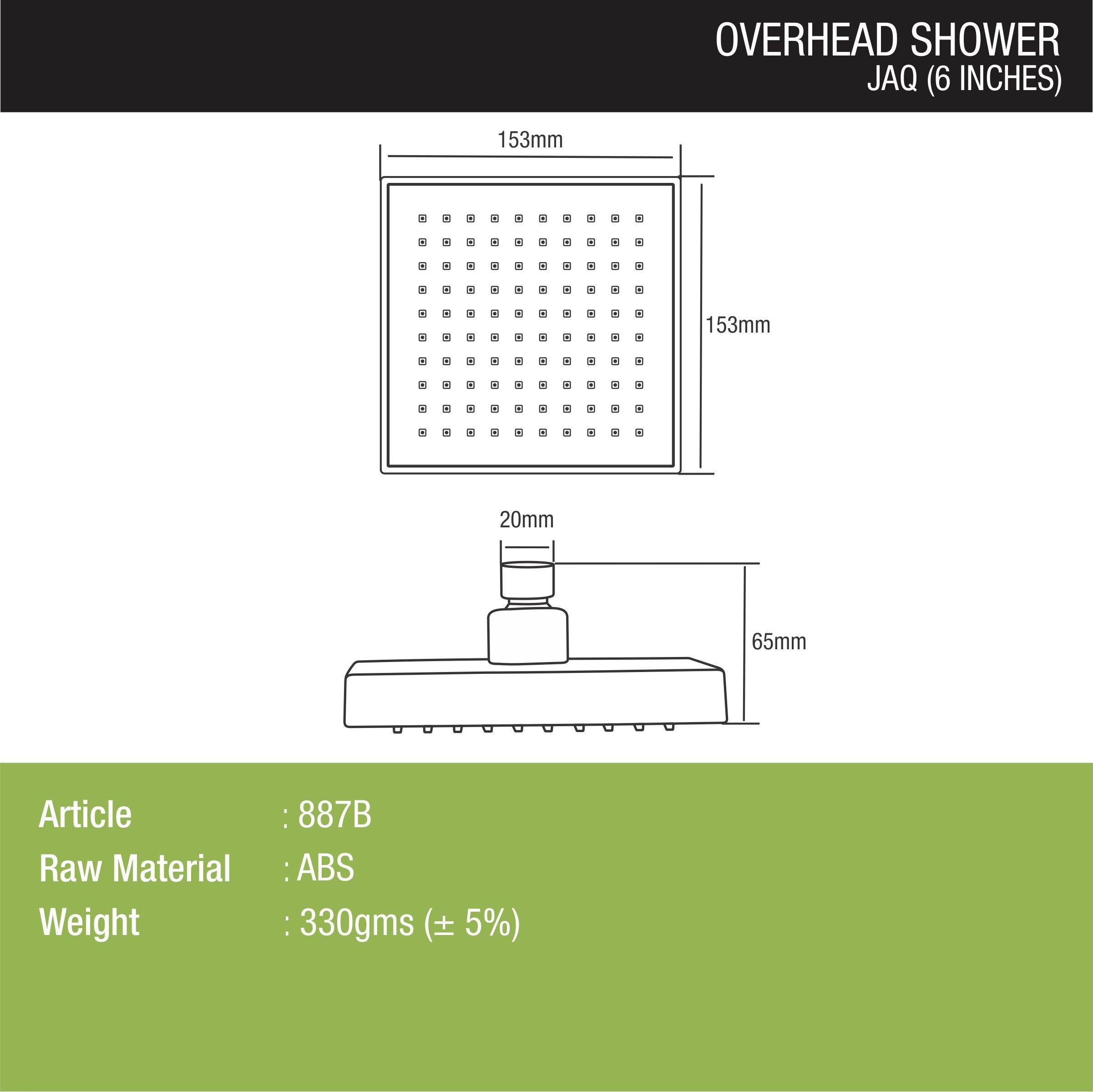 Jaq Overhead Shower (6 x 6 Inches) dimensions and sizes