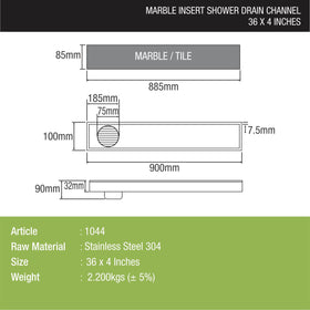 Marble Insert Shower Drain Channel (36 x 4 Inches) - LIPKA - Lipka Home