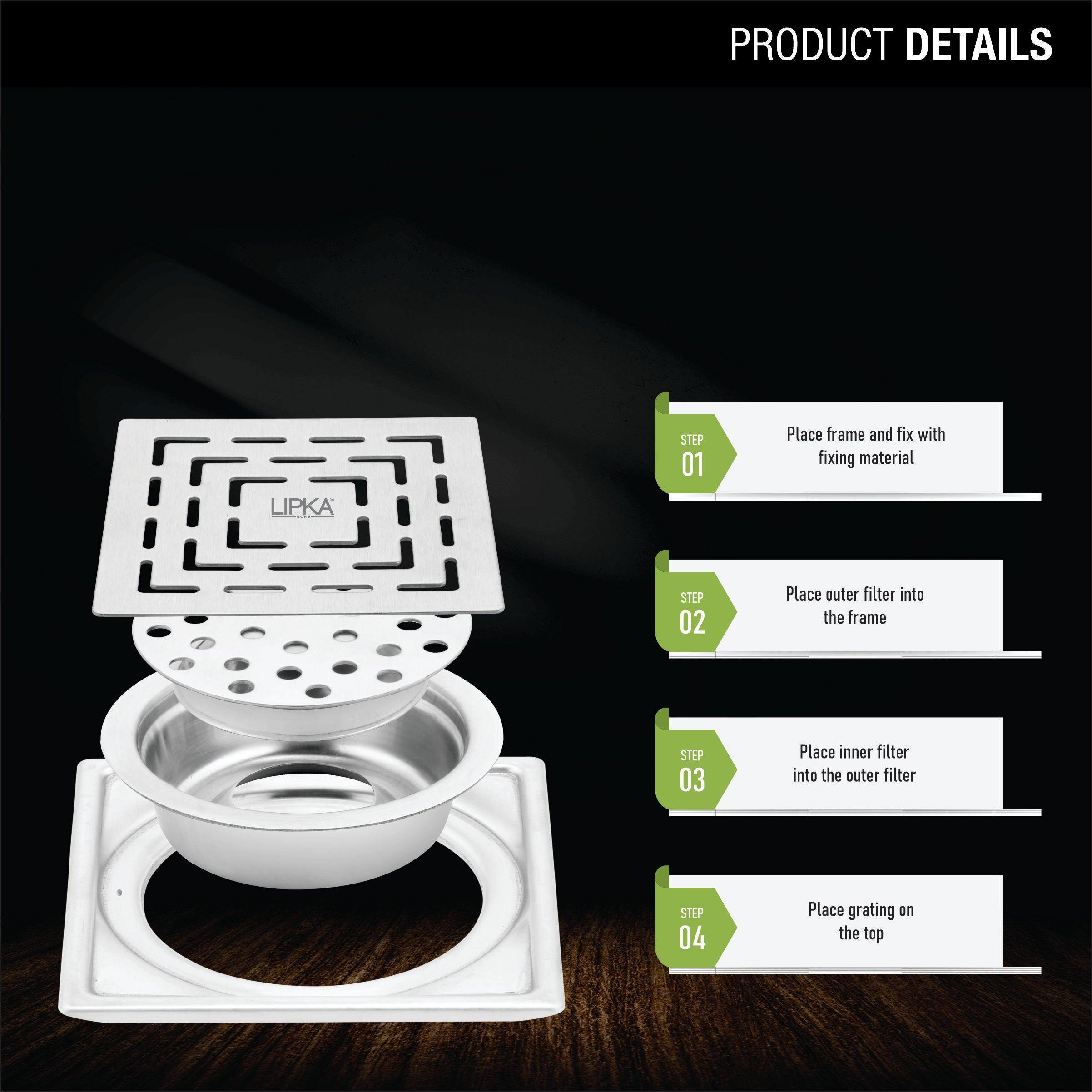 Orange Exclusive Square Floor Drain (6 x 6 Inches) with Cockroach Trap product details