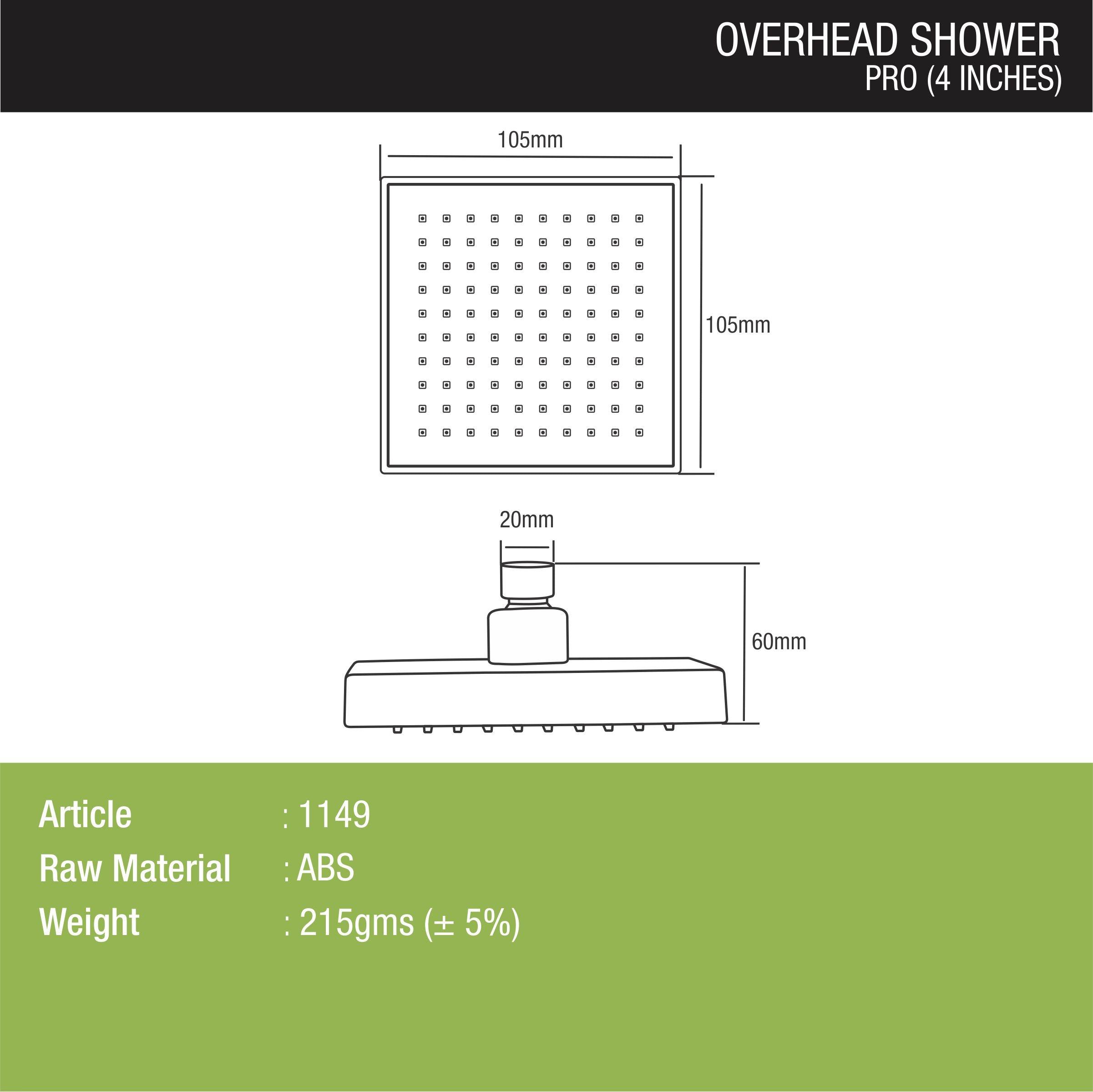 Pro Overhead Shower (4 x 4 Inches) dimensions and sizes