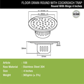 Round Floor Drain (4 inches) with Hinge & Cockroach Trap - LIPKA - Lipka Home