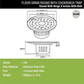 Round Floor Drain (4 inches) with Hinge, Hole & Cockroach Trap - LIPKA - Lipka Home