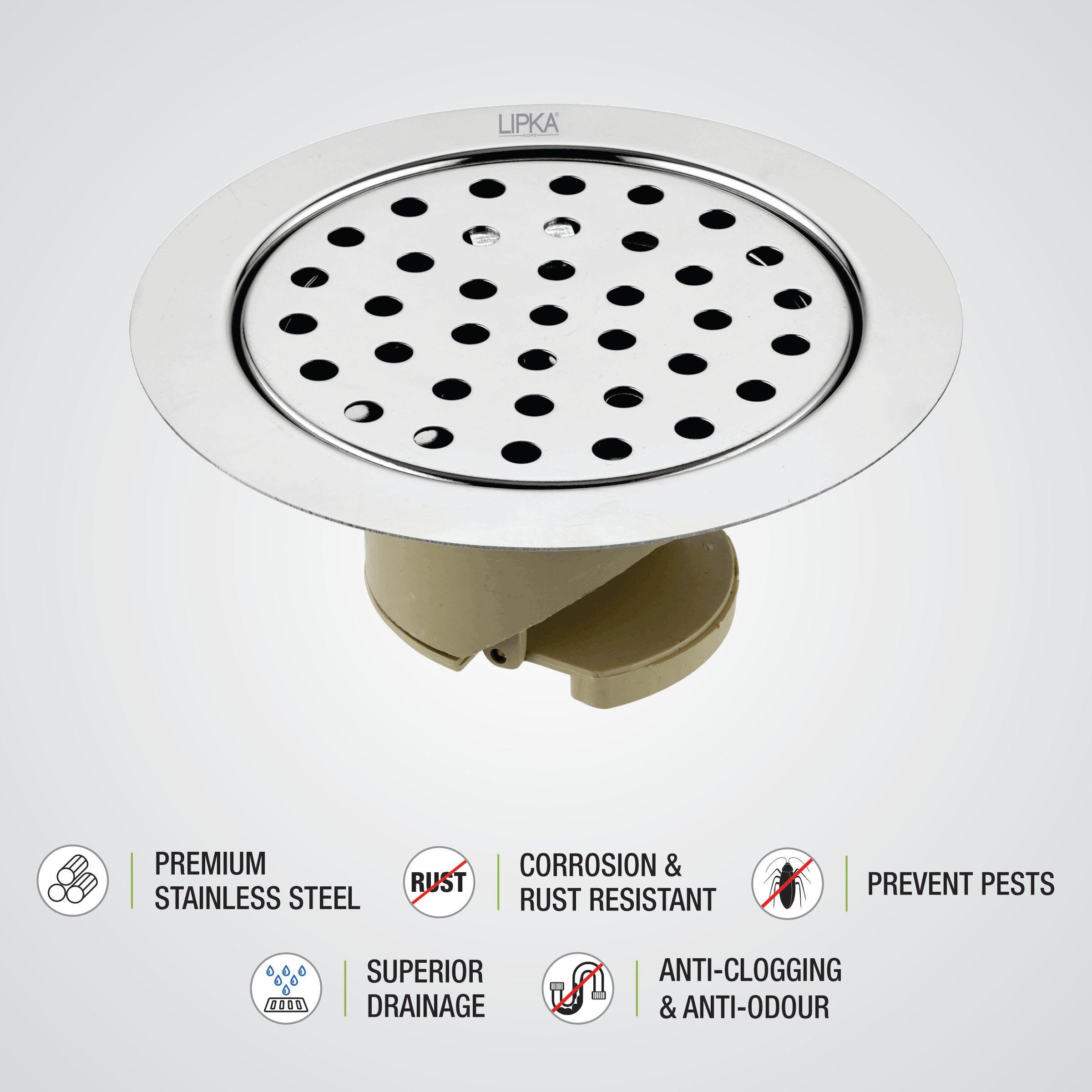 Round Jal Floor Drain (5 Inches) with Wide PVC Cockroach Trap features