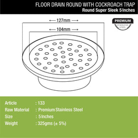 Super Sleek Round Floor Drain (5 inches) with Cockroach Trap - LIPKA - Lipka Home
