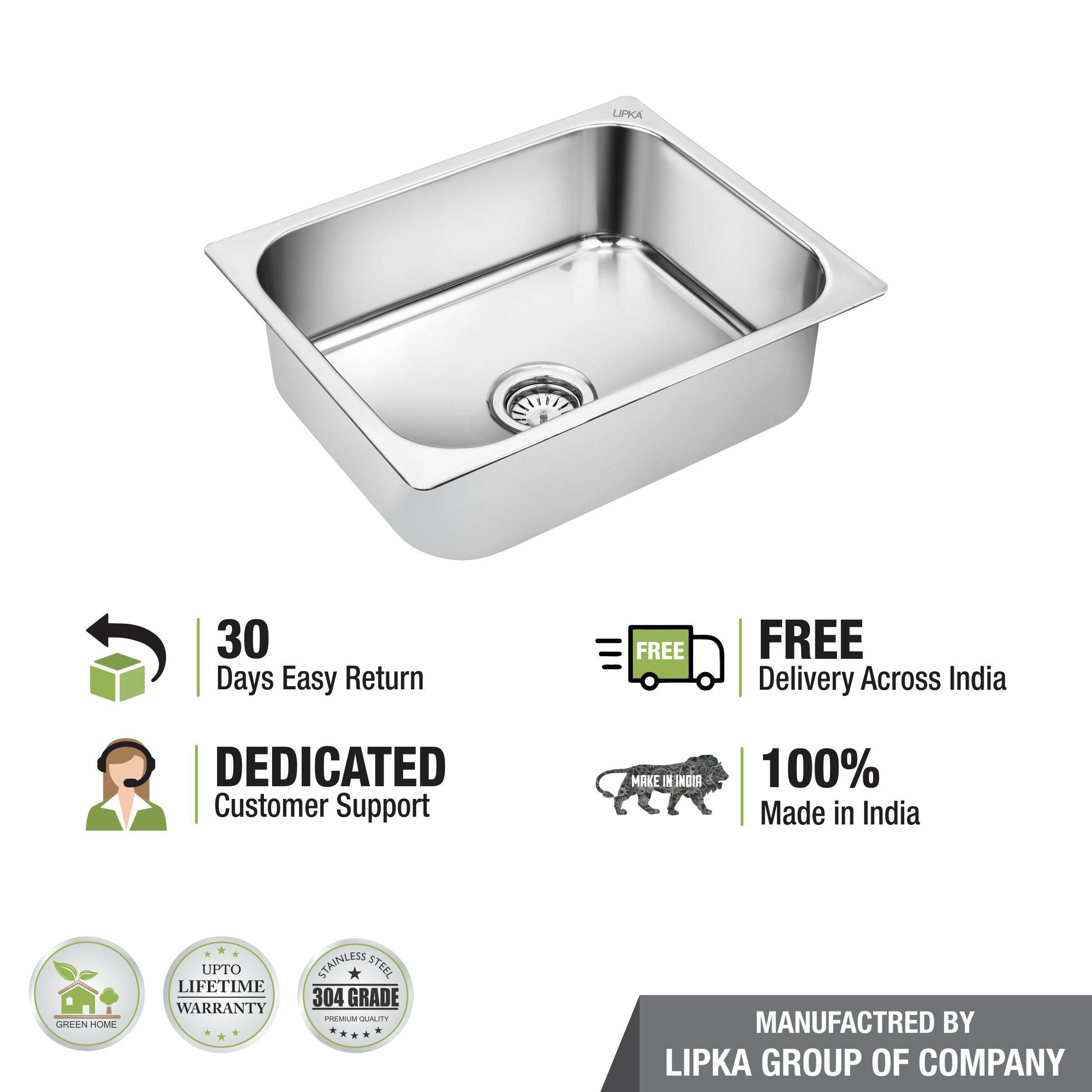 Square Single Bowl 304-Grade Kitchen Sink (22 x 18 Inches) details