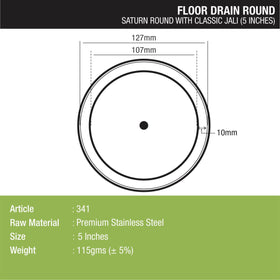 Saturn Round Floor Drain with Classic Jali (5 inches) - LIPKA - Lipka Home