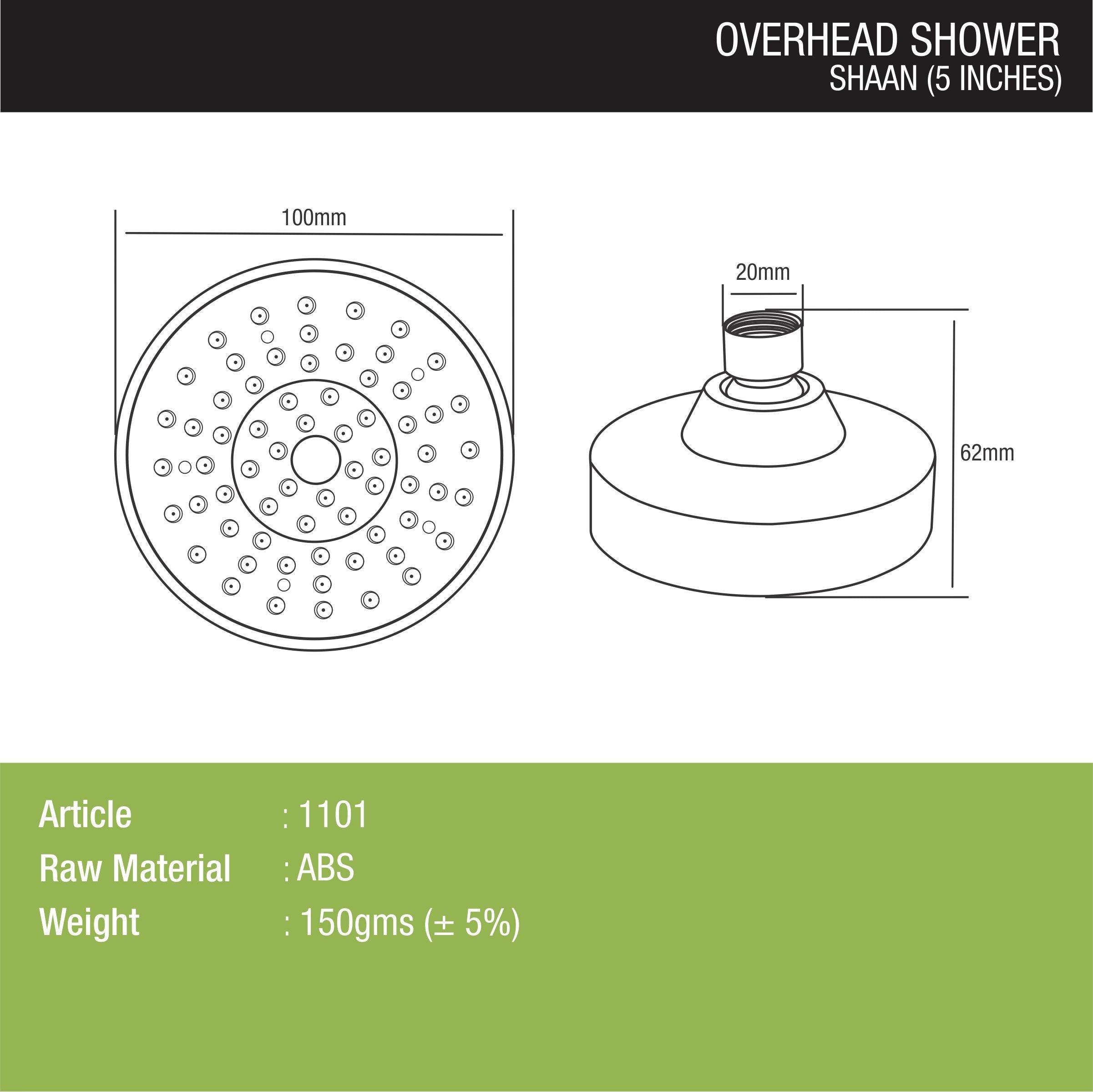 Shaan Overhead Shower (5 Inches) dimensions and sizes