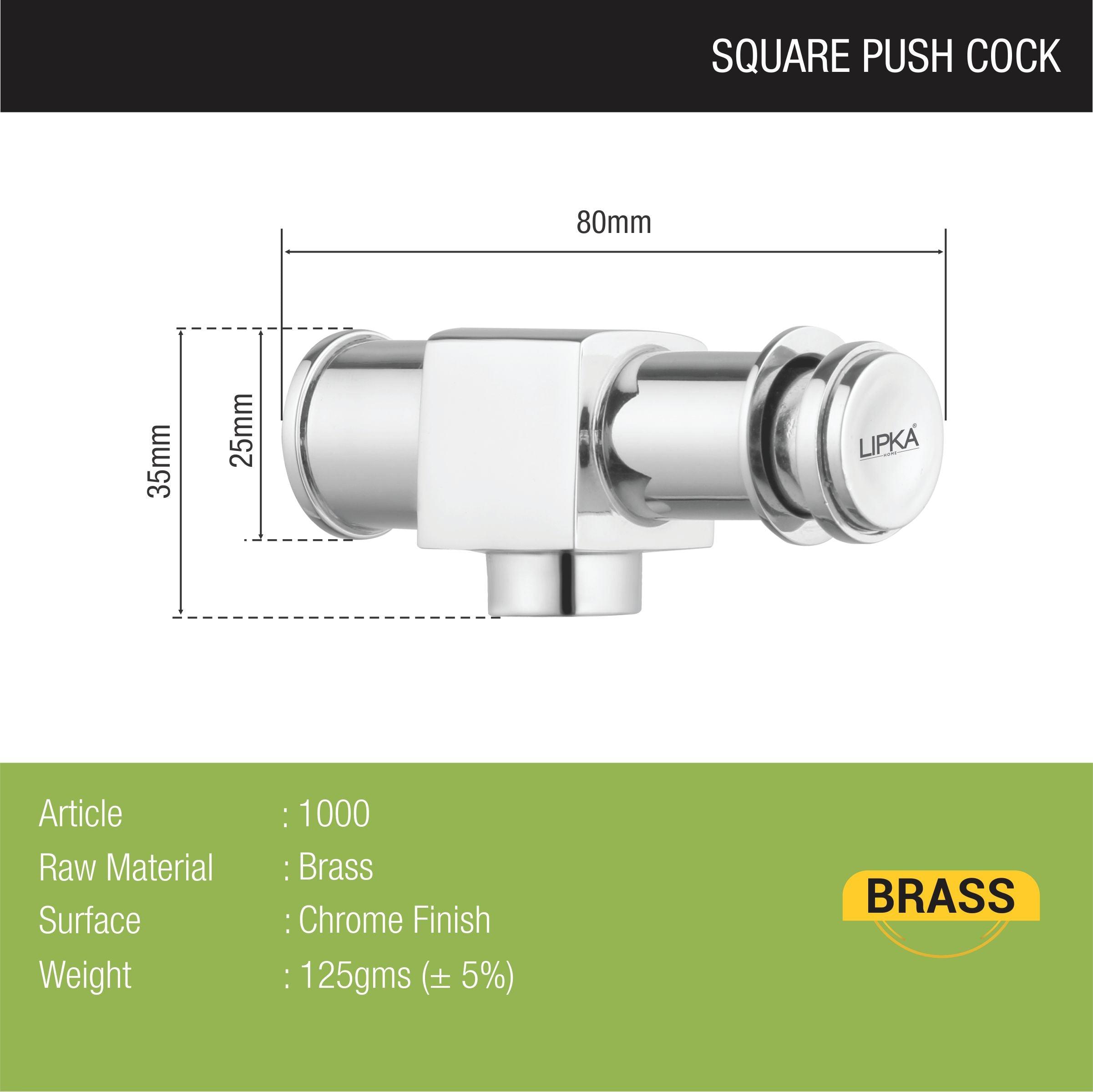 Square Push Valve Brass Faucet sizes and dimensions