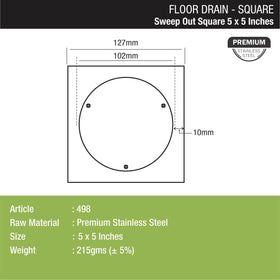 Sweep Out Square Floor Drain (5 x 5 Inches) - LIPKA - Lipka Home