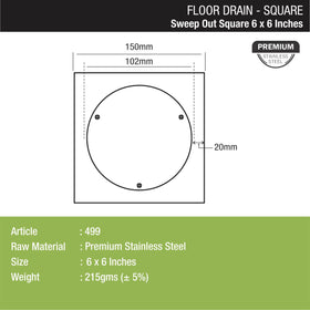 Sweep Out Square Floor Drain (6 x 6 Inches) - LIPKA - Lipka Home