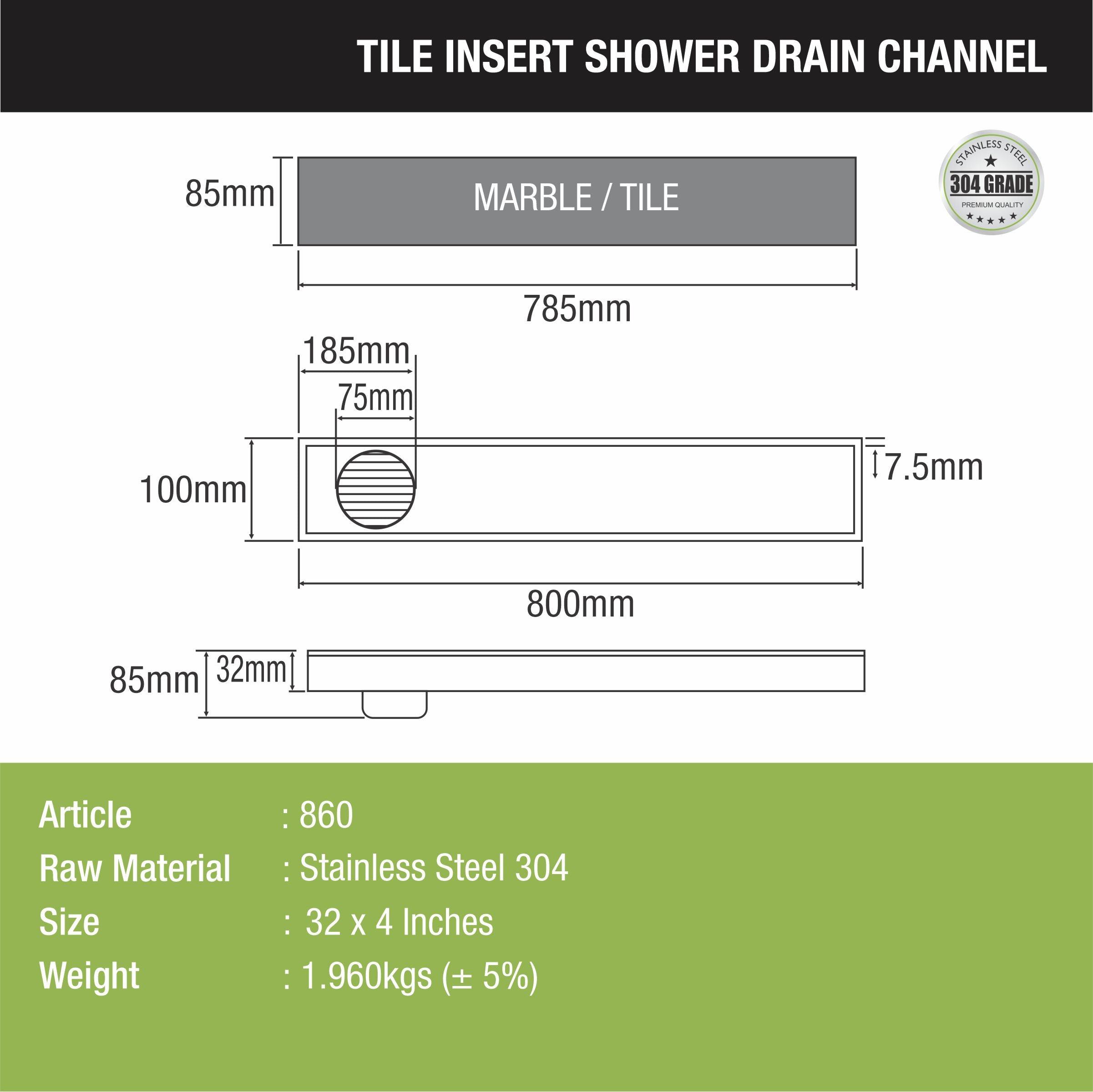 Tile Insert Shower Drain Channel (32 x 4 Inches) - LIPKA - Lipka Home