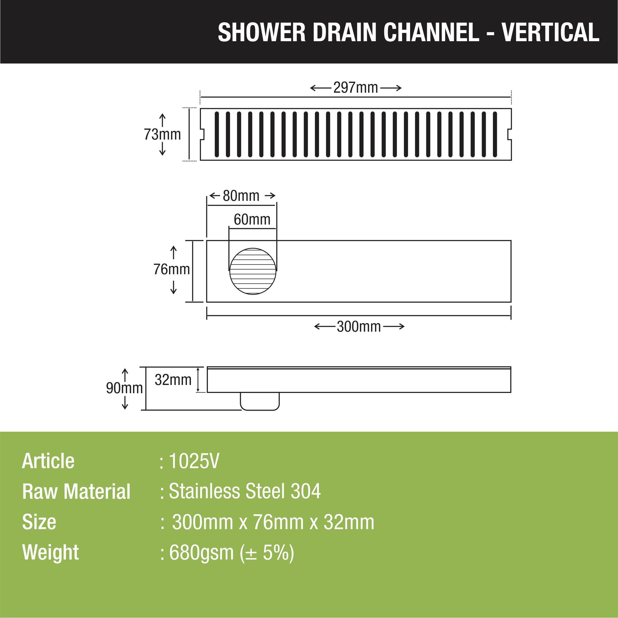 Vertical Shower Drain Channel (12 x 3 Inches) - LIPKA - Lipka Home