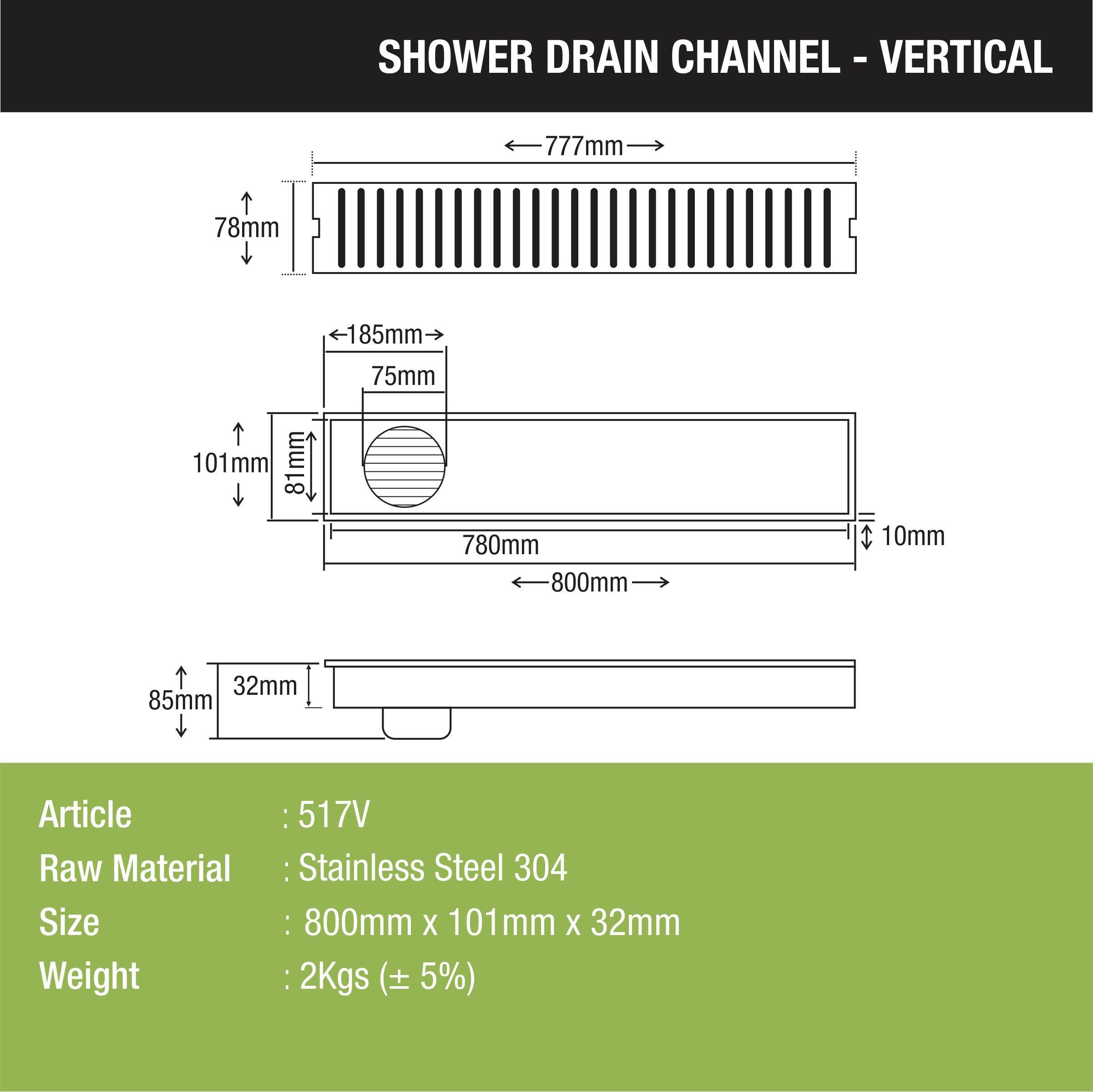 Vertical Shower Drain Channel (32 x 4 Inches) - LIPKA - Lipka Home