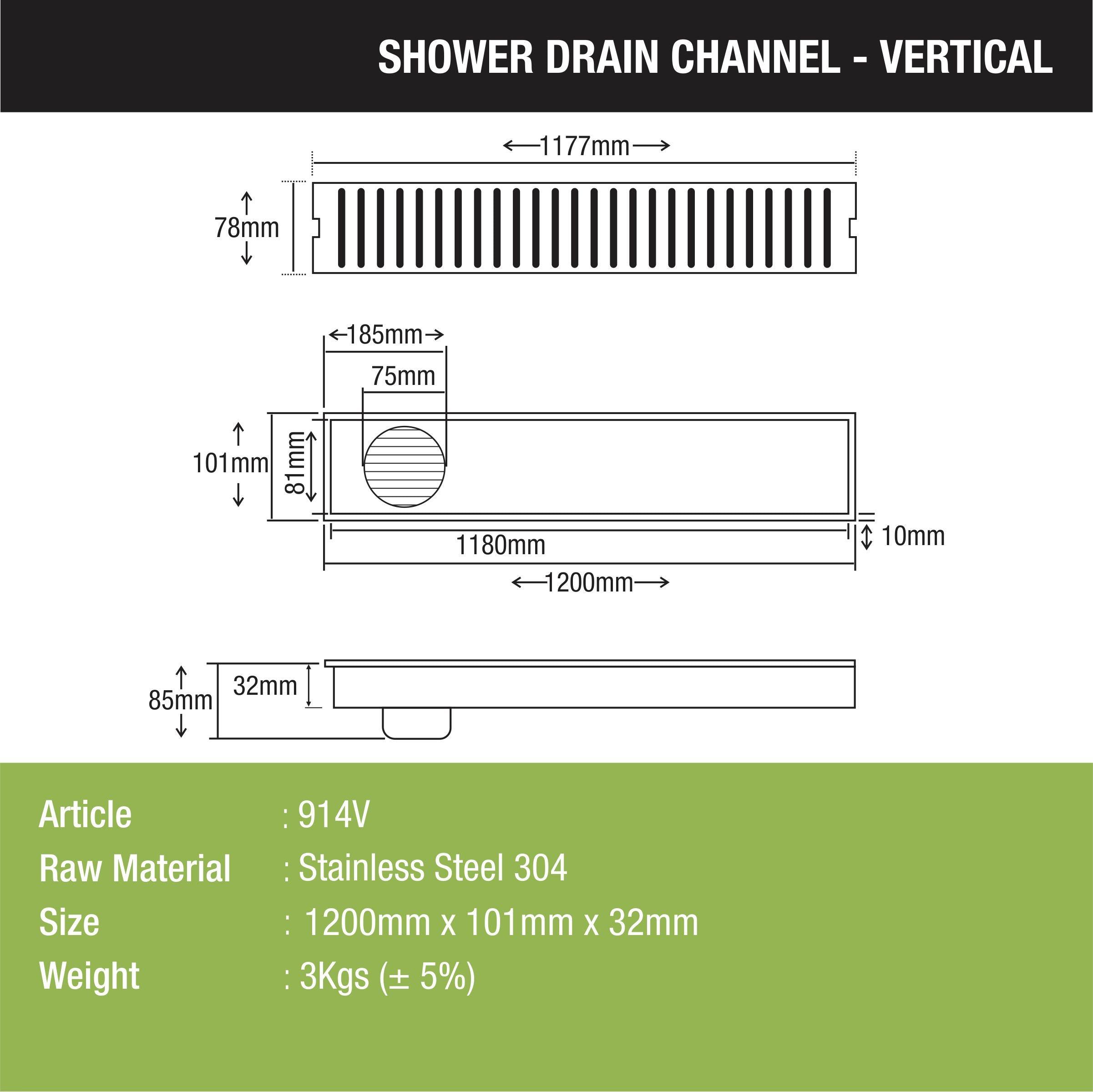 Vertical Shower Drain Channel (48 x 4 Inches) - LIPKA - Lipka Home