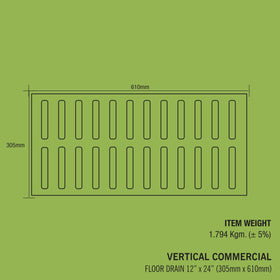 Vertical Commercial 304-Grade Floor Drain (12 x 24 Inches) - LIPKA - Lipka Home