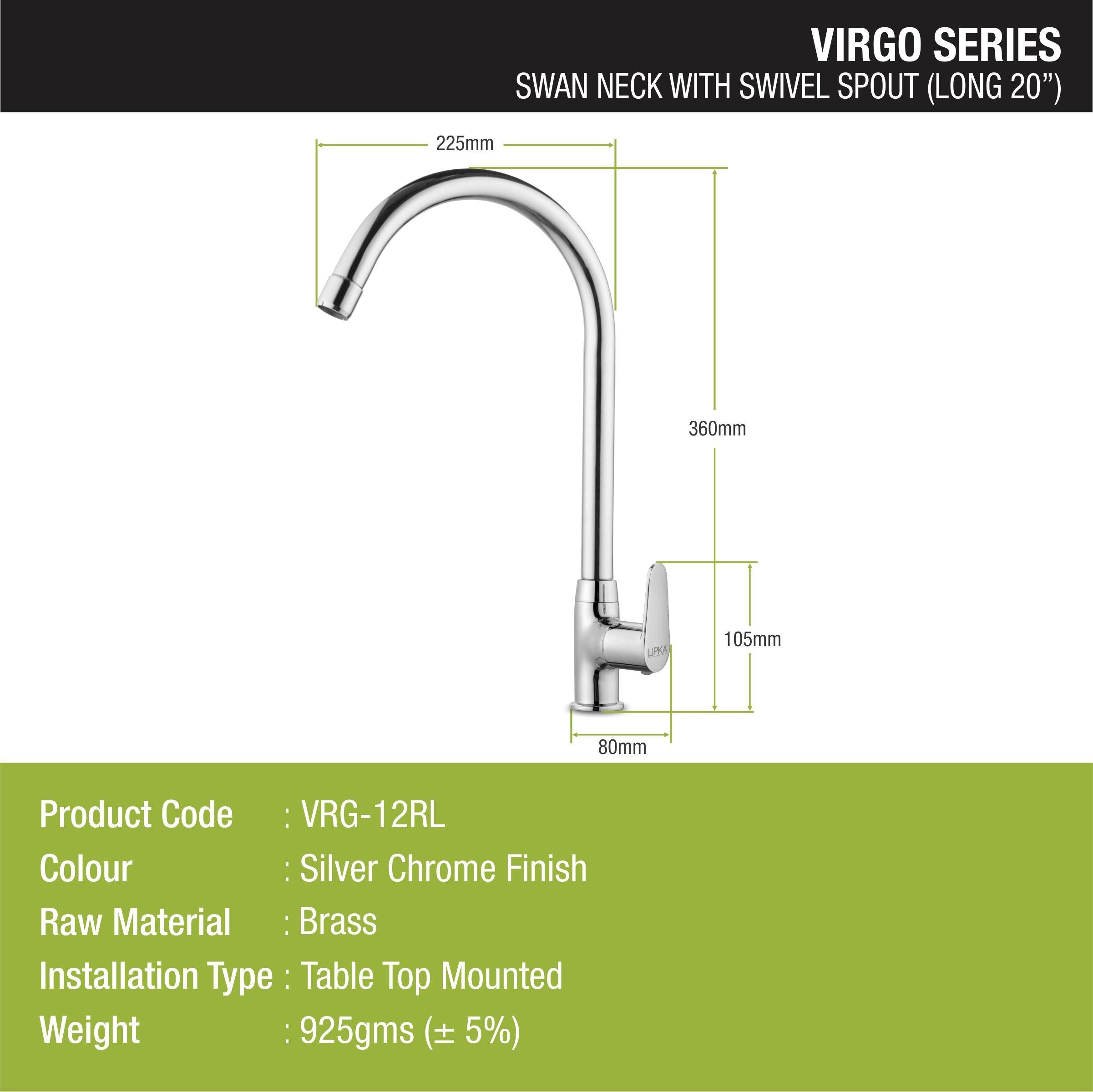 Virgo Swan Neck with Large (20 Inches) Round Swivel Spout Faucet sizes and dimensions 