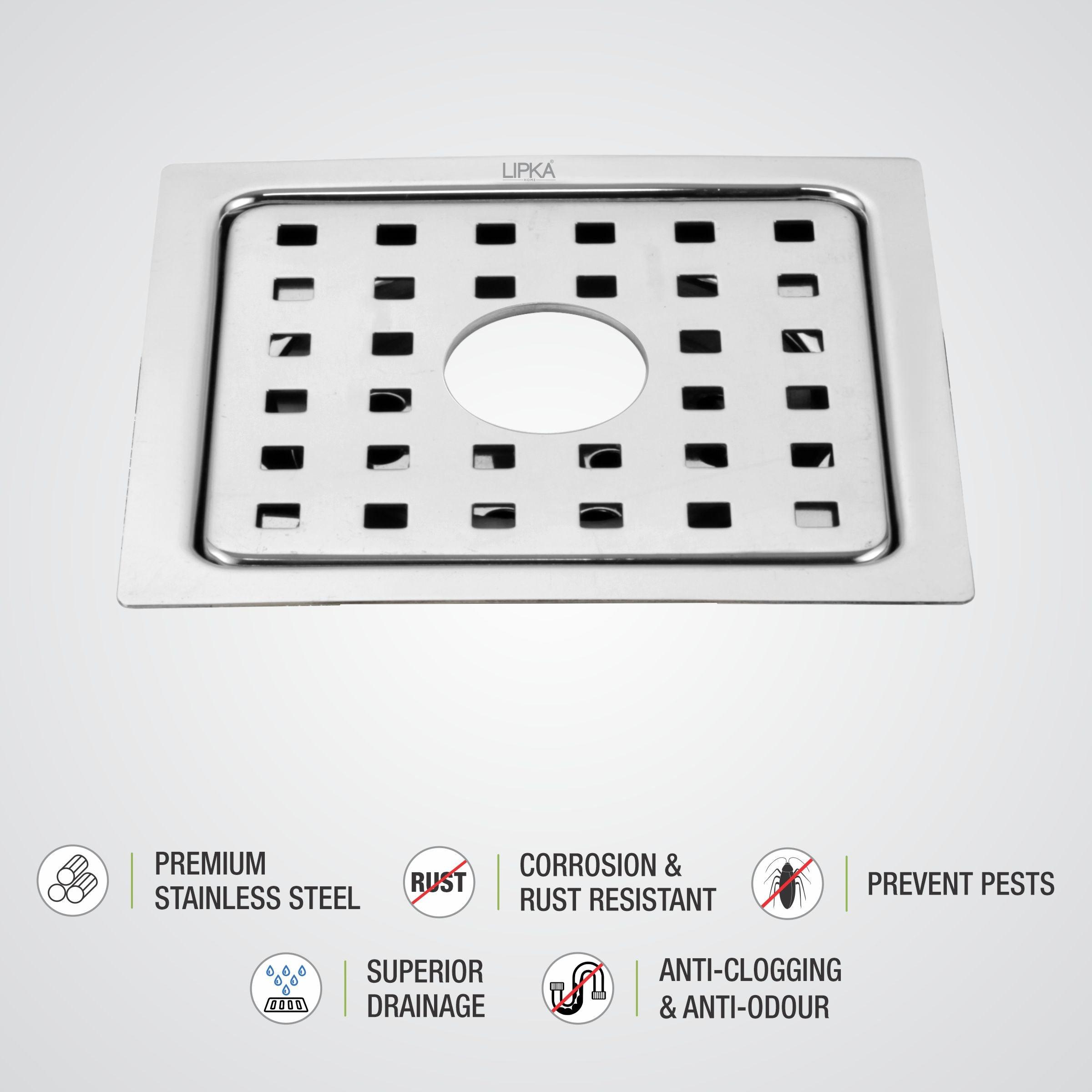 YU Square Floor Drain (6 x 6 Inches) with Hole features