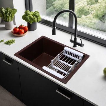 Choco Brown Quartz Single Bowl Kitchen Sink (24 x 18 x 9 Inches) - LIPKA - Lipka Home