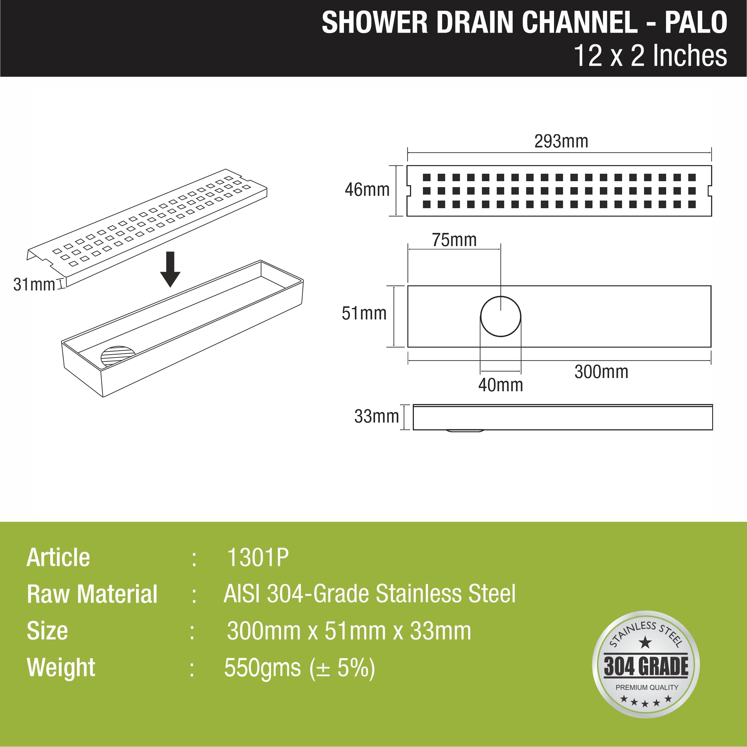 Palo Shower Drain Channel 304-Grade (12 x 2 Inches) - LIPKA - 0