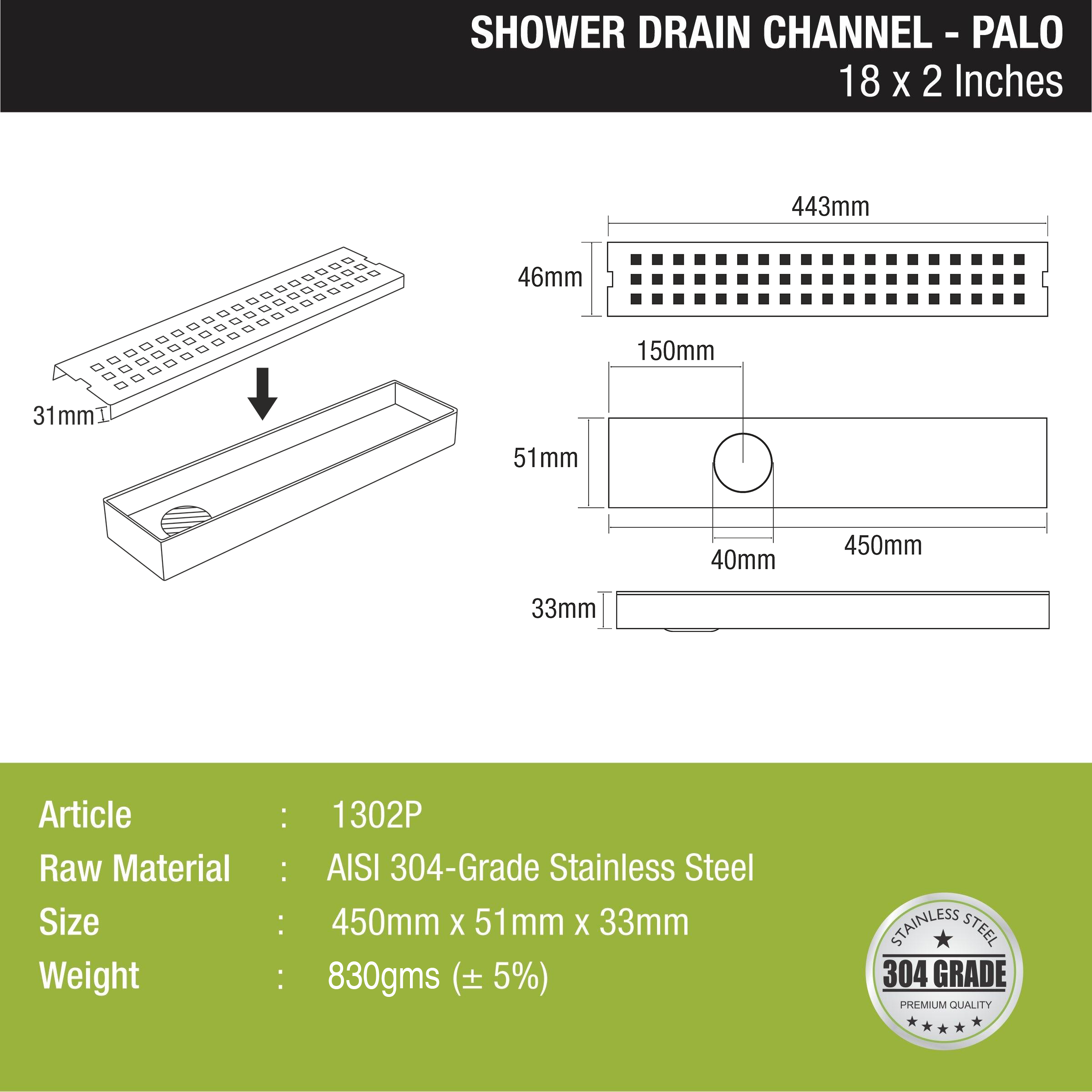 Palo Shower Drain Channel 304-Grade (18 x 2 Inches) - LIPKA - 0