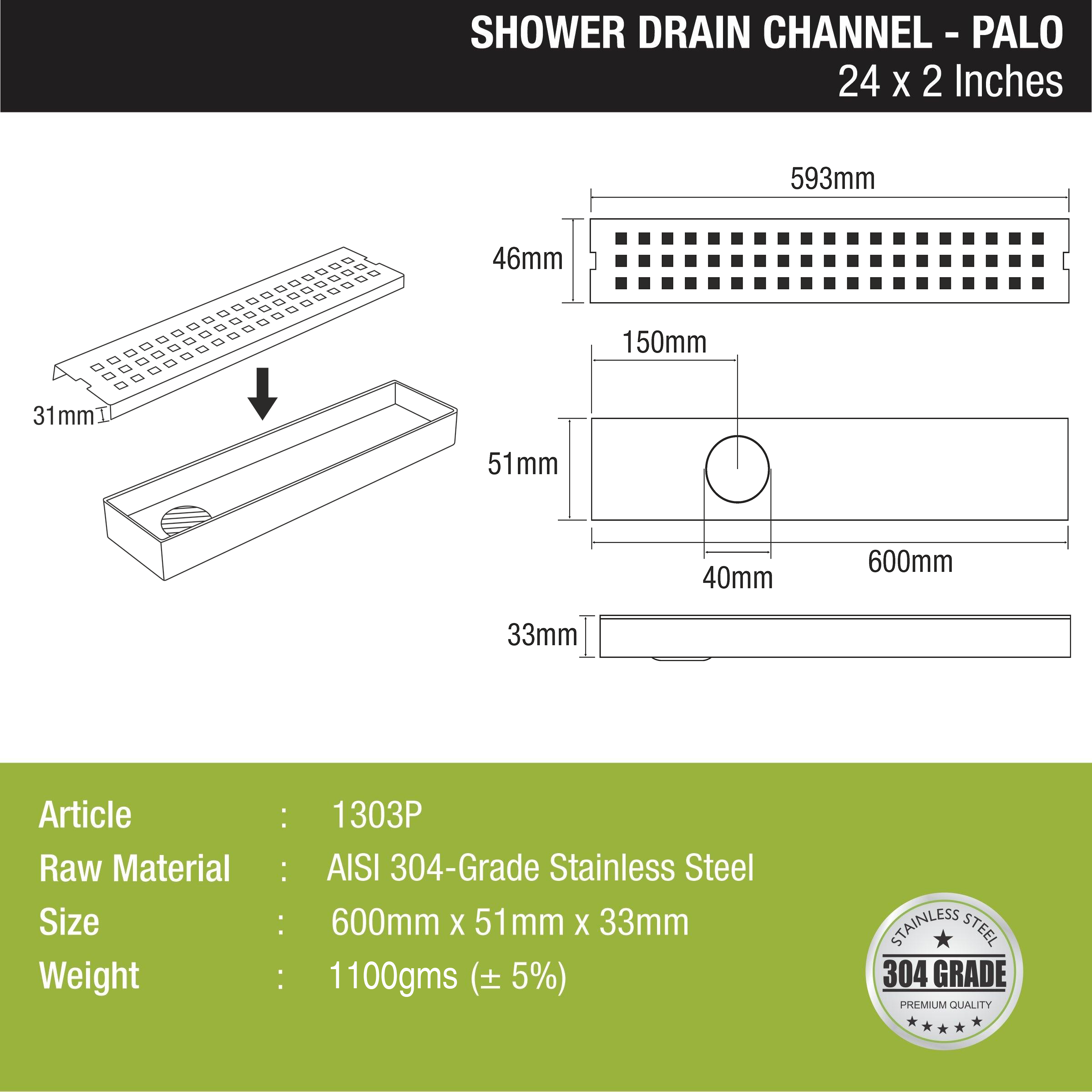 Palo Shower Drain Channel 304-Grade (24 x 2 Inches) - LIPKA - 0