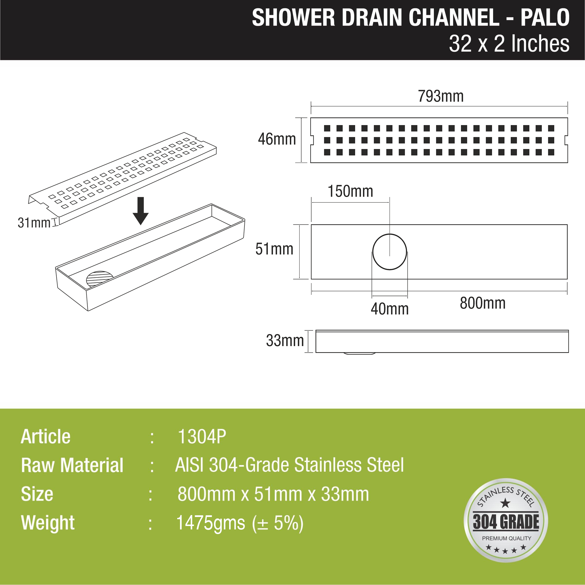 Palo Shower Drain Channel 304-Grade (32 x 2 Inches) - LIPKA