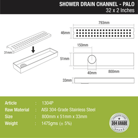 Palo Shower Drain Channel 304-Grade (32 x 2 Inches) - LIPKA - Lipka Home