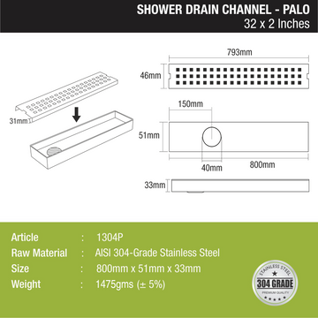Palo Shower Drain Channel 304-Grade (32 x 2 Inches) - LIPKA - Lipka Home