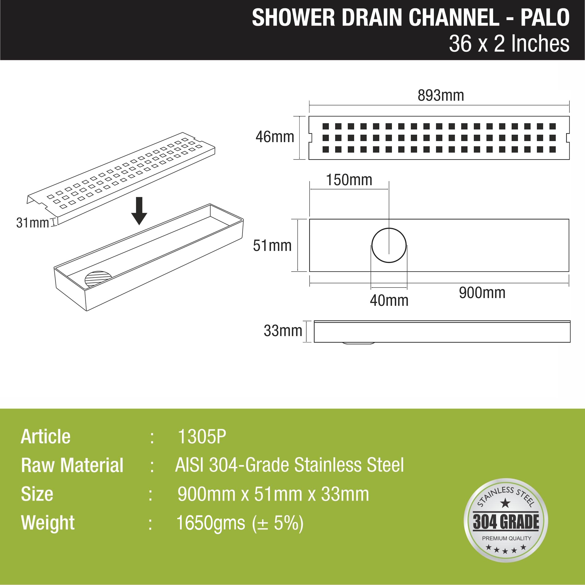 Palo Shower Drain Channel 304-Grade (36 x 2 Inches) - LIPKA - 0