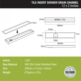 Tile Insert Shower Drain Channel (12 x 2 Inches) - LIPKA - Lipka Home