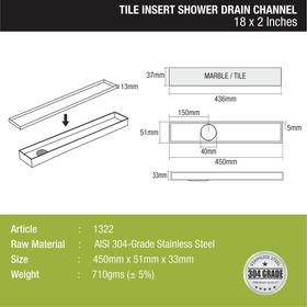 Tile Insert Shower Drain Channel (18 x 2 Inches) - LIPKA - Lipka Home