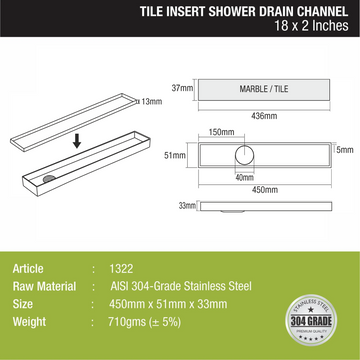Tile Insert Shower Drain Channel (18 x 2 Inches) - LIPKA - Lipka Home